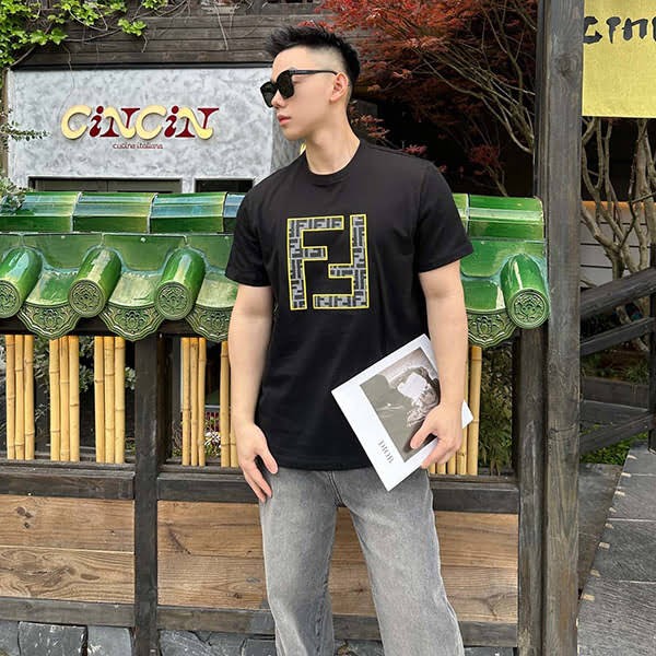 Rare Fendi FF logo white cotton T-shirt replica feg85619 Rare Fendi FF logo white cotton T-shirt replica feg85619