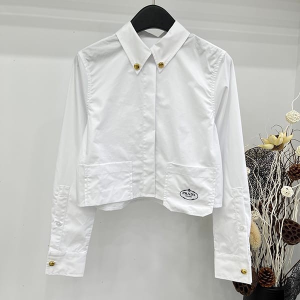 [Very versatile] Prada striped cropped button-down shirt parody puo96018