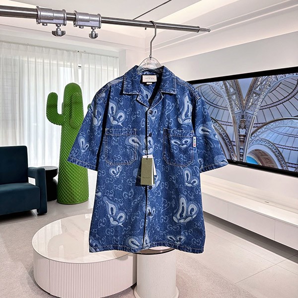 Free shipping Gucci replica GG Liquid Hearts denim shirt 783811 Free shipping Gucci replica GG Liquid Hearts denim shirt 783811