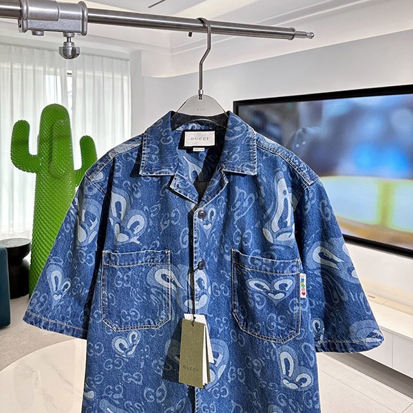 Free shipping Gucci replica GG Liquid Hearts denim shirt 783811