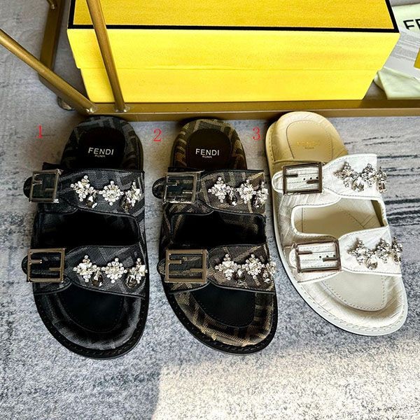 Eye-catching color Fendi FF logo flat sandals replica feb03834