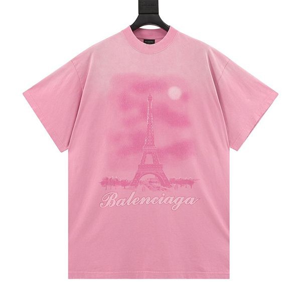 Super Hot Topic! Balenciaga Eiffel Tower Inkjet Gradient Color Short Sleeves bad14821