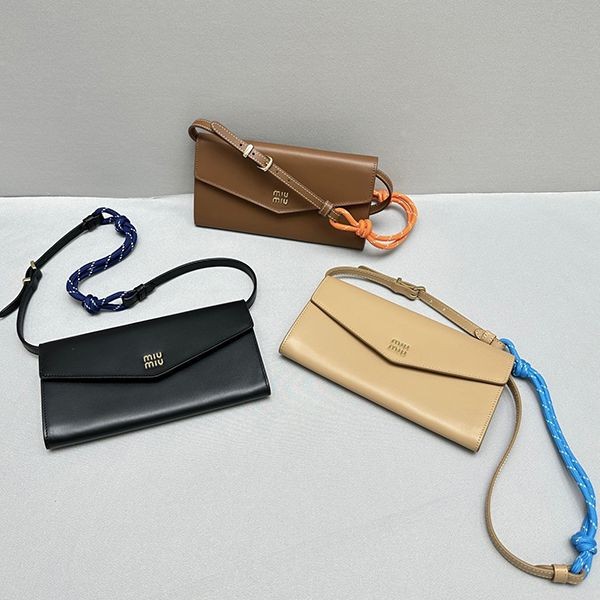 [Miu Miu] Leather x Cord with Shoulder Strap Leather Wallet Replica myw92305