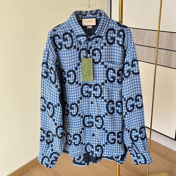 Classic Gucci Jumbo GG Grade N Check Wool Shirt Logo gup10199 Classic Gucci Jumbo GG Grade N Check Wool Shirt Logo gup10199