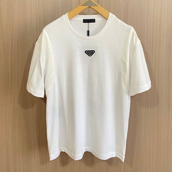 Popular Prada Triangle Logo Cotton T-Shirt Fake White put45685 Popular Prada Triangle Logo Cotton T-Shirt Fake White put45685