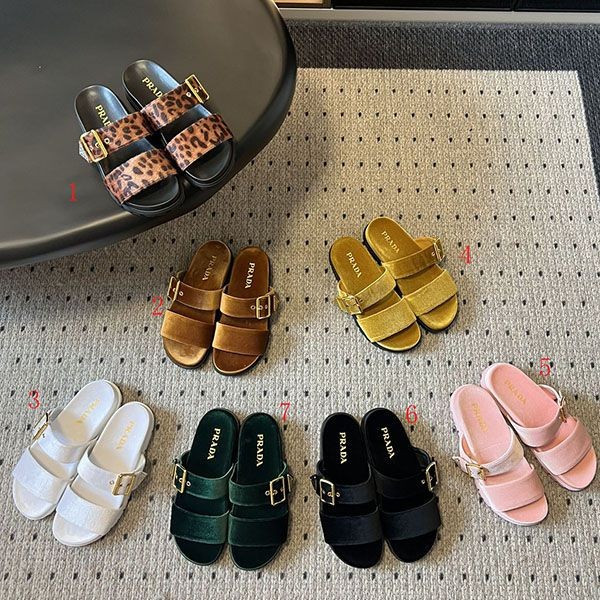 ☆Super popular☆PRADA printed leather replica slide sandals puc70645