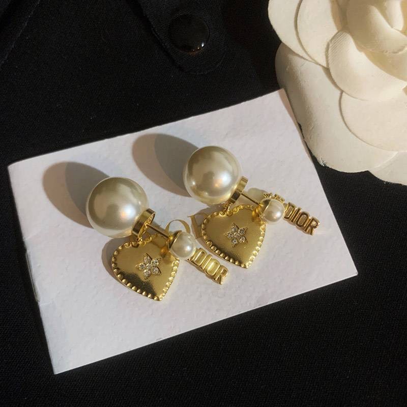Dior heart earrings replica metal resin pearl crystal dea17018