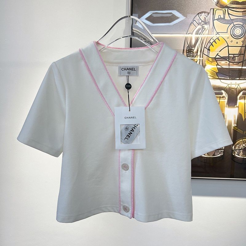 Very popular! Chanel shirt CC logo blouse white cotton fake shj73210