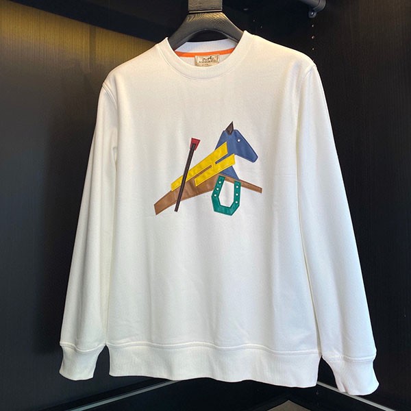 [Not available in Japan] Hermes replica round neck leather patch sweatshirt erm44702