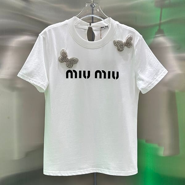 I definitely want it! Miu Miu ribbon cotton T-shirt replica myb87158