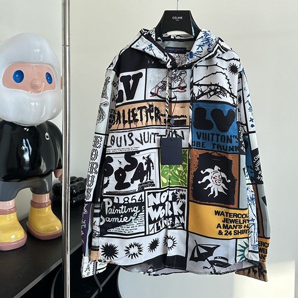 Louis Vuitton☆Overshirt with copy logo, printed hood, casual vuo35267 Louis Vuitton☆Overshirt with copy logo, printed hood, casual vuo35267