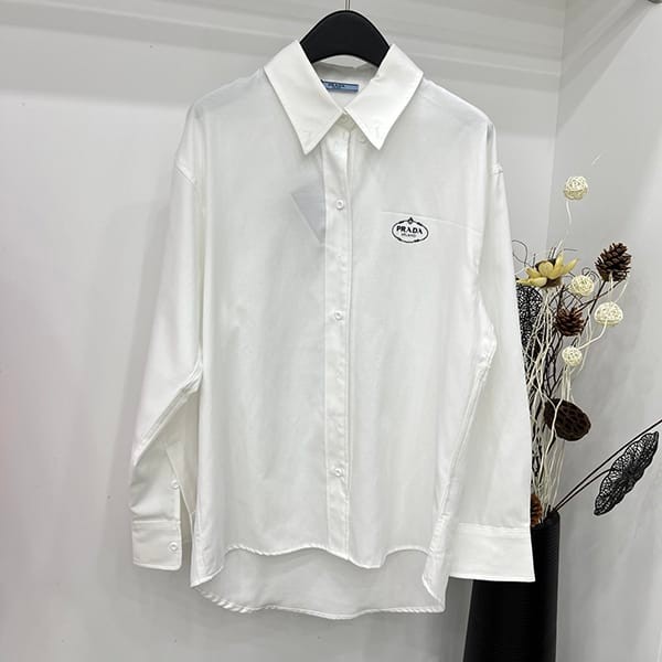No.1 Popular Prada Logo Embroidered Cotton Oxford Shirt Parody Long Sleeve pue72664