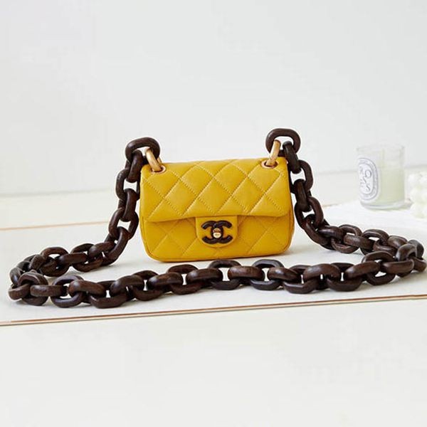 ★Innovative! Wooden Chain [Chanel] Mini Flap Bag N Grade shh29340