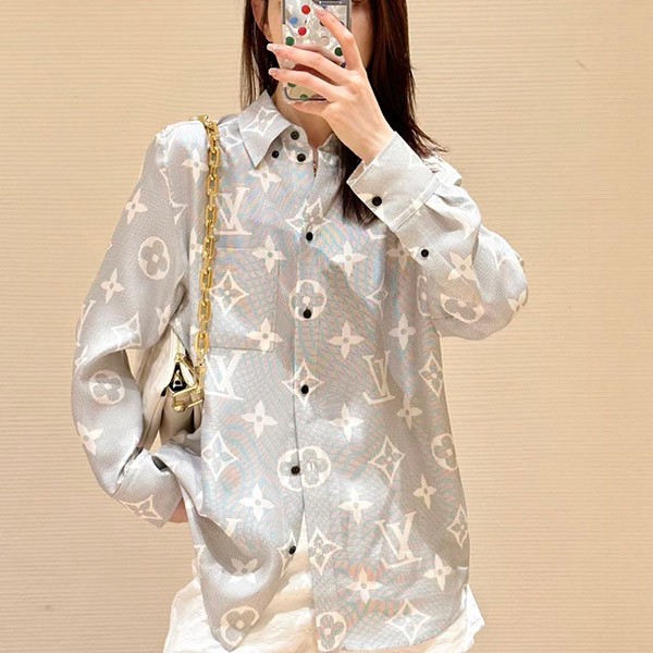 Very popular!Louis Vuitton Monogram Long Sleeve Cotton Shirt Replica vup62882