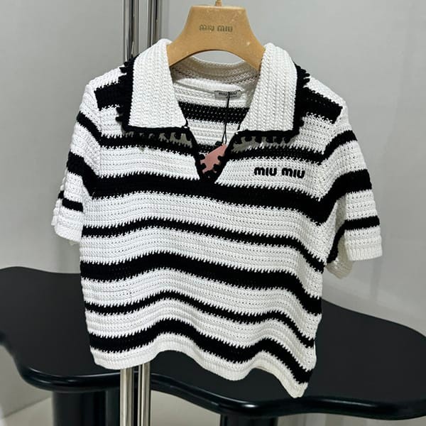 The hottest topic! Miu Miu replica logo embroidered cotton polo shirt top and bottom set MML87513 8SF0UB0