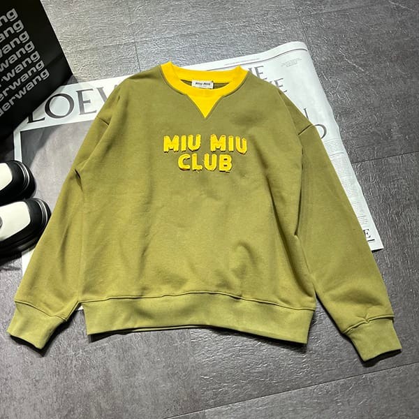 Rare Miu Miu Replica Cotton Fleece Sweatshirt with Embroidered Logo MJL90612HF Rare Miu Miu Replica Cotton Fleece Sweatshirt with Embroidered Logo MJL90612HF
