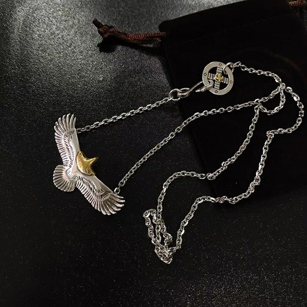 Goro's Replica Eagle Necklace Silver 925 Eagle Metal Thick Square Chain goj36632