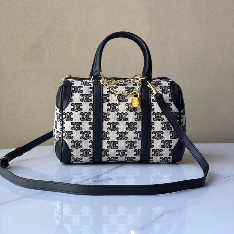Competition ★ Celine Mini Boston Bag Replica Triomphe Embroidery Black 193652CS838NO Competition ★ Celine Mini Boston Bag Replica Triomphe Embroidery Black 193652CS838NO