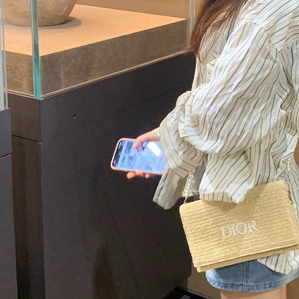 Dior Novelty Pouch Clutch Bag Replica Rattan Beige Pearl Chain Bag dey68829