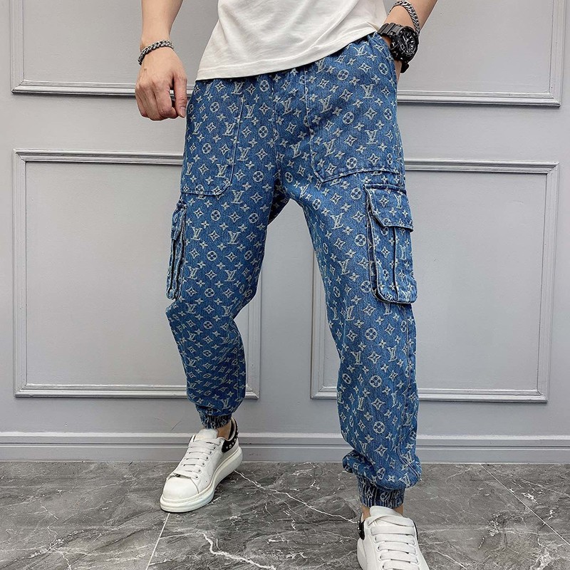 The hottest topic! Louis Vuitton denim pants replica monogram patchwork vuk09402