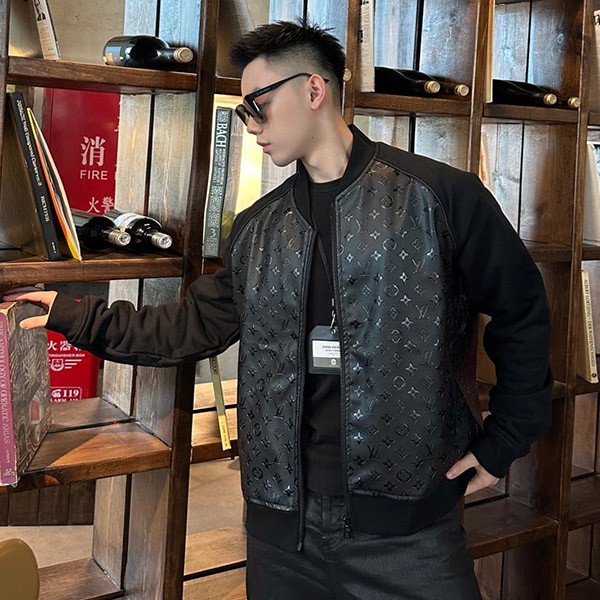 Louis Vuitton Replica LVSE Monogram Embossed Mixed Leather Jacket vug45195 Louis Vuitton Replica LVSE Monogram Embossed Mixed Leather Jacket vug45195