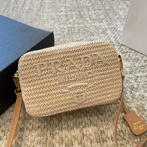 Prada Crochet Shoulder Bag Replica Natural Basket Bag 1BH196