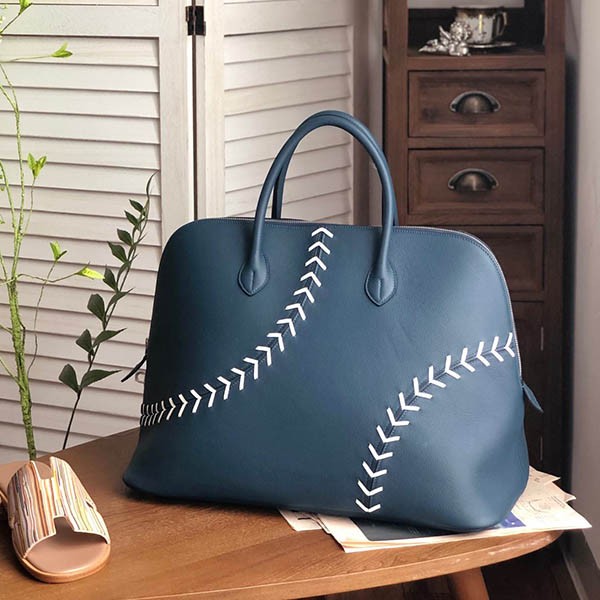 Hermes Bolide 1923 45cm Baseball Replica Blue de Malte x White erf90011