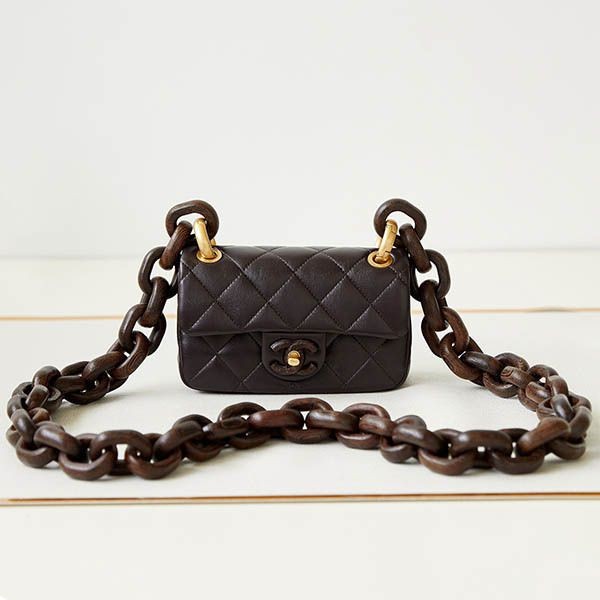 Extremely rare! Wooden chain [Chanel] Mini flap bag, cheap shu54936
