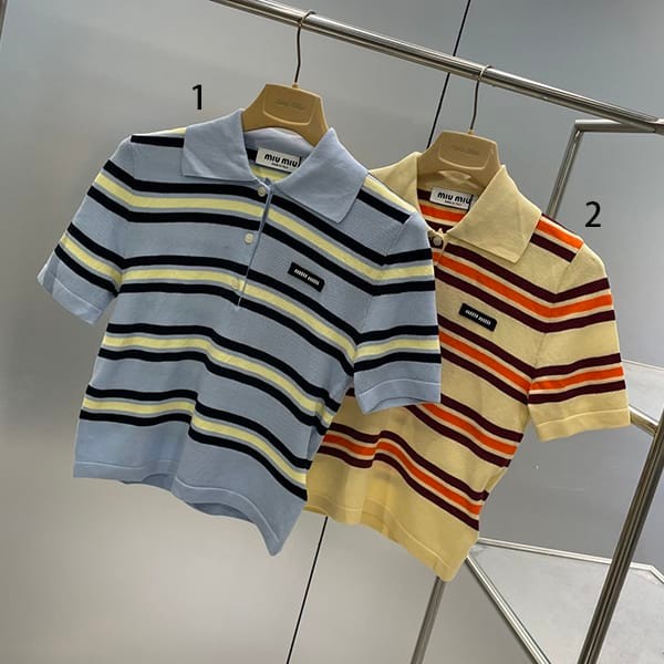 Popularity rising Miu Miu replica cotton and silk knit polo shirt in two colors MML88014AX F0061SOOO Popularity rising Miu Miu replica cotton and silk knit polo shirt in two colors MML88014AX F0061SOOO