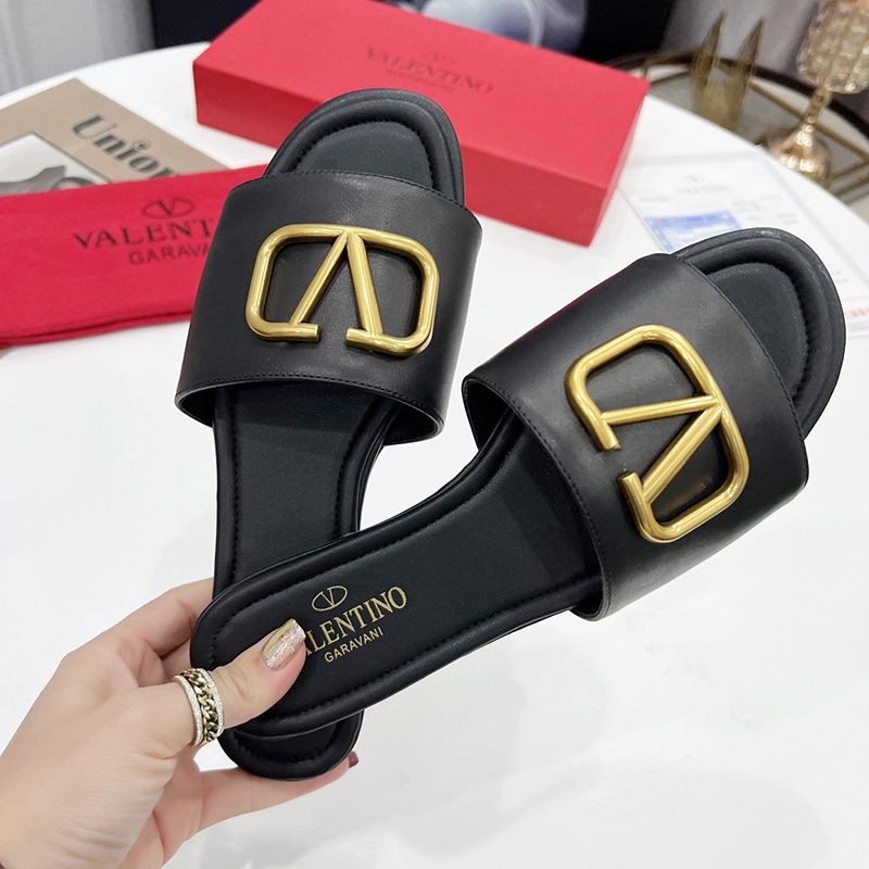 Hard to find, no customs duties ★ Valentino ★ VLOGO leather slide sandals fake Vui12646