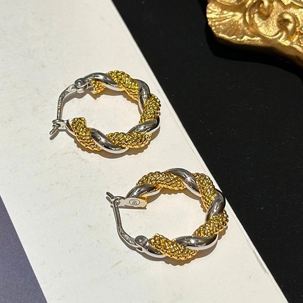 New Arrival [Bottega Veneta Replica] Twist Hoop Earrings, Silver/Gold 732404V507D8119