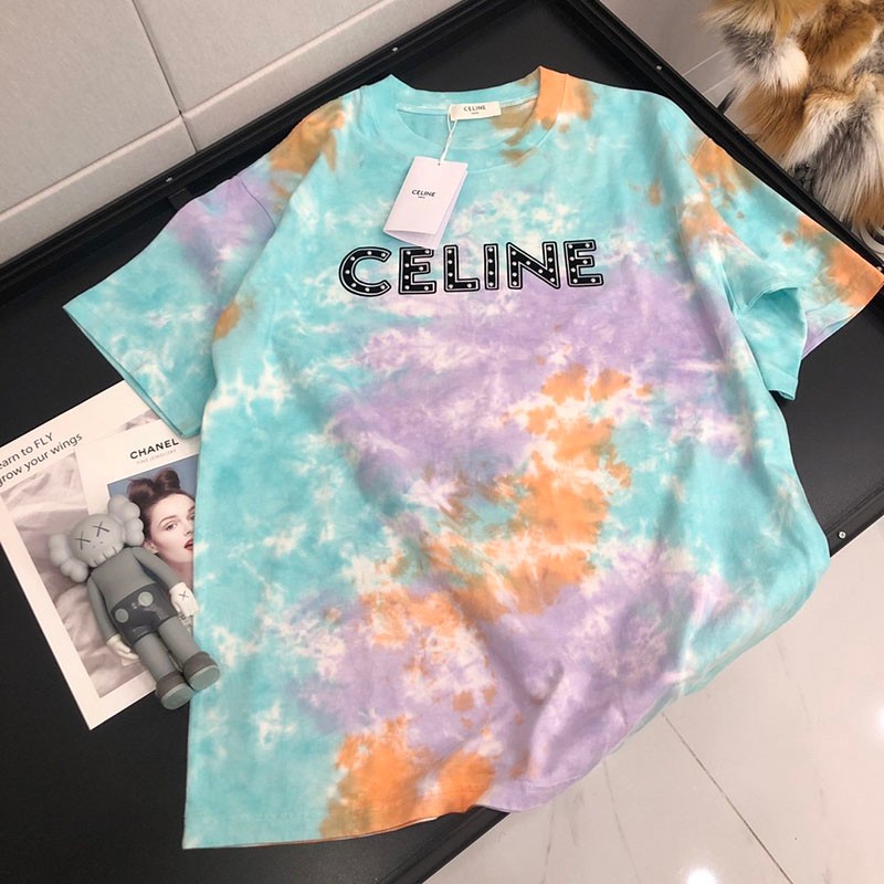 2021SS Celine Replica Studded Celine Logo Loose T-Shirt 2X687957M