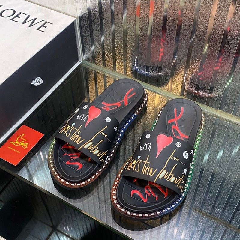 New Spring Collection Louboutin Pool Fun Spiked Leather Sandals Replica Rum14034