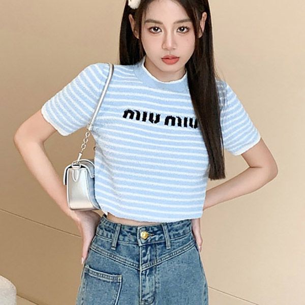 Very popular! Miu Miu striped T-shirt replica mye07078 Very popular! Miu Miu striped T-shirt replica mye07078