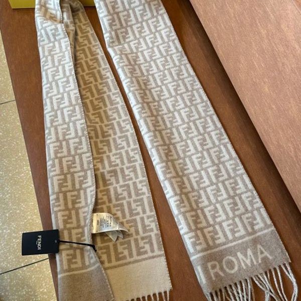 Fendi Brown Wool Scarf with FF Motif and Fringe [Popular Item] feo72888