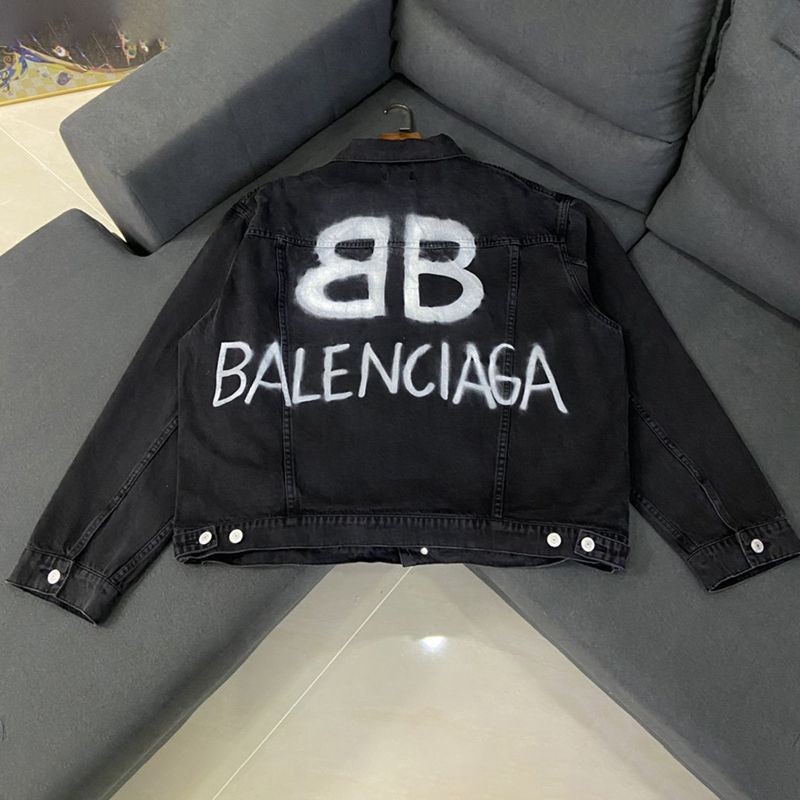 No. 1 in cumulative total sales! Balenciaga BB Graffiti Denim Jacket Replica Black 678354TIWA21440