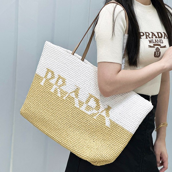 Prada raffia x leather tote bag replica pui11506 Prada raffia x leather tote bag replica pui11506