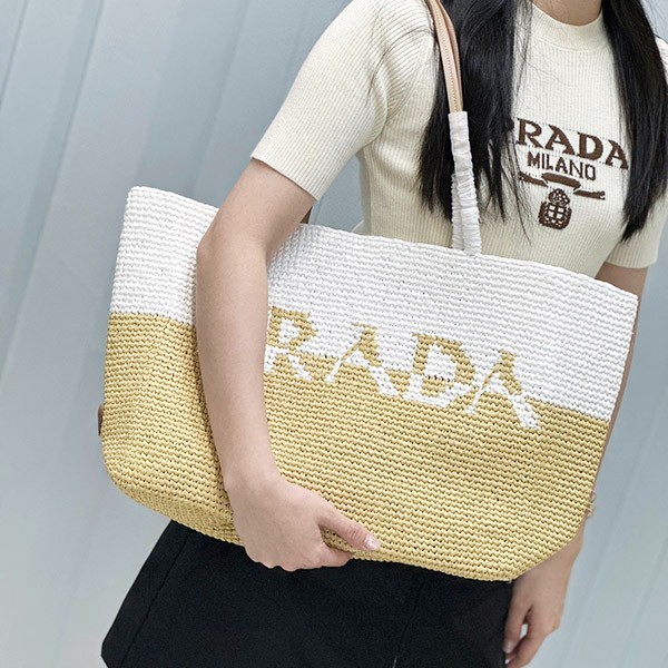 Prada raffia x leather tote bag replica pui11506