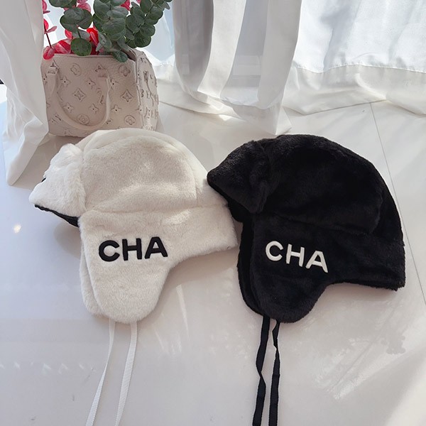 ☆Super popular☆ Chanel hat with earmuffs replica, embroidered logo, fluffy, 2 colors shh88016