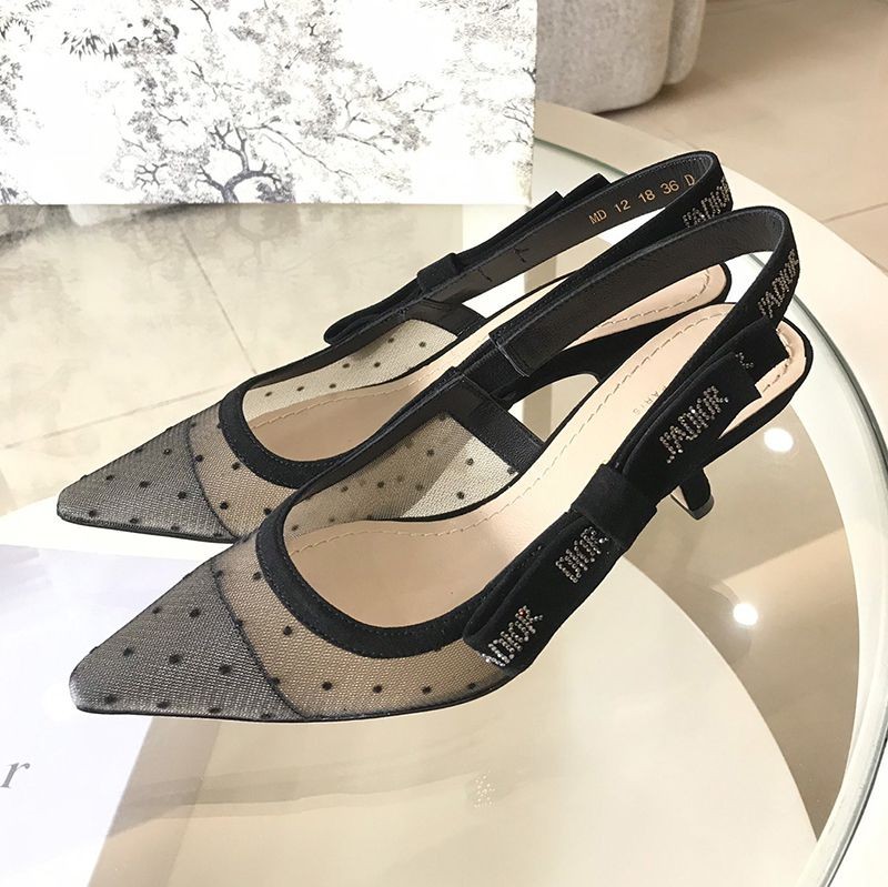 Tracked shipping J'adior fake slingback pumps★Black Plumeti dem27844