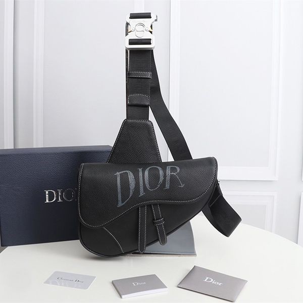 Free shipping Dior calfskin ribbon lettering saddle bag replica dez39083