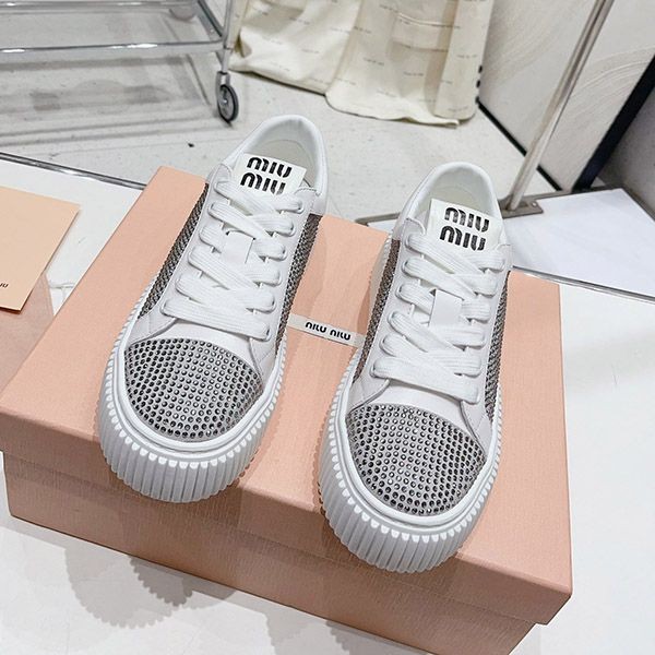 Miu Miu Crystal Leather Sneakers Replica myo10932 Miu Miu Crystal Leather Sneakers Replica myo10932