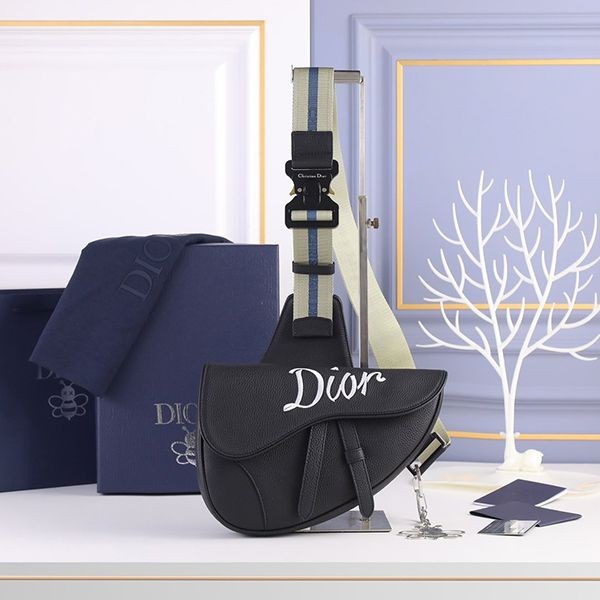 Cute Dior calfskin ribbon lettering saddle bag replica 1ADPO093RIB_H00N