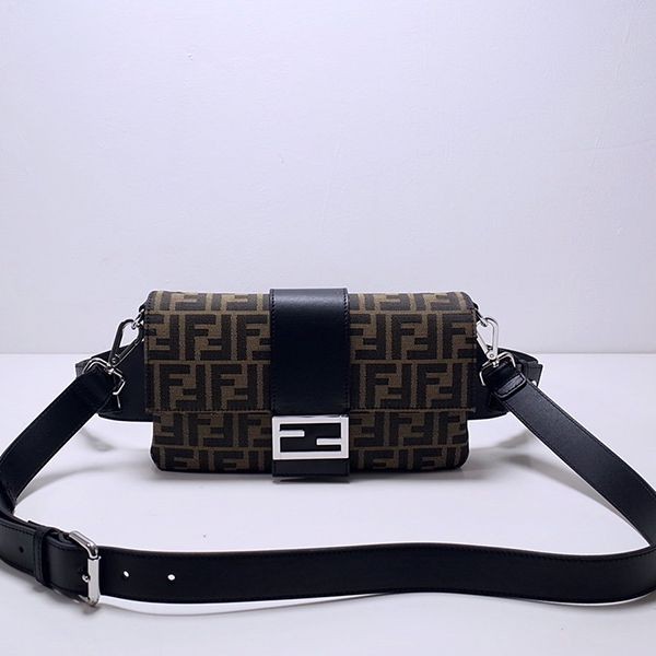 Fendi Jacquard FF Fabric Bag Replica Logo Brown fel02320