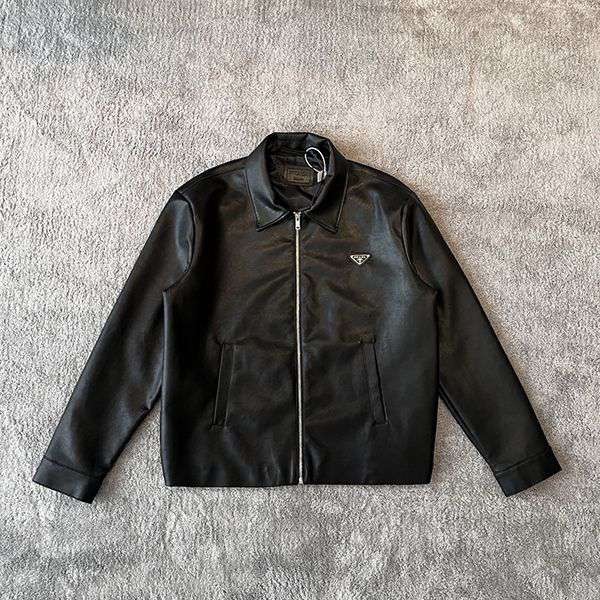 Super popular Prada triangle logo leather jacket replica pul89673 Super popular Prada triangle logo leather jacket replica pul89673