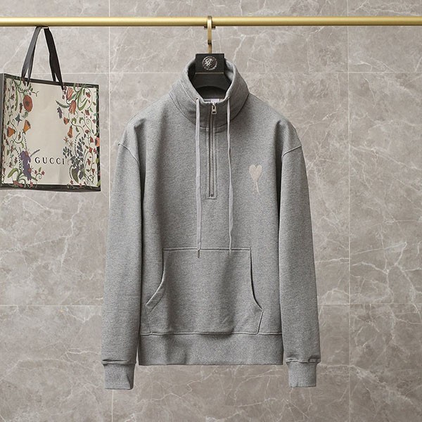 [Very Popular] Ami Paris Half Zip Sweatshirt Copy Gray amq76107