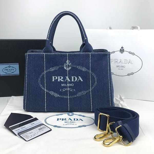 Autumn/Winter Sale Prada Canapa Denim Fabric 2way Replica Handbag puq62536