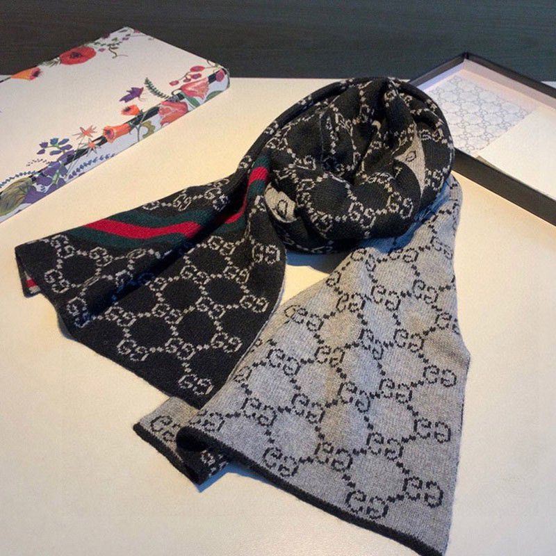 Competition Gucci Men's and Women's GG Mark Striped Wool Scarf Replica gui27451