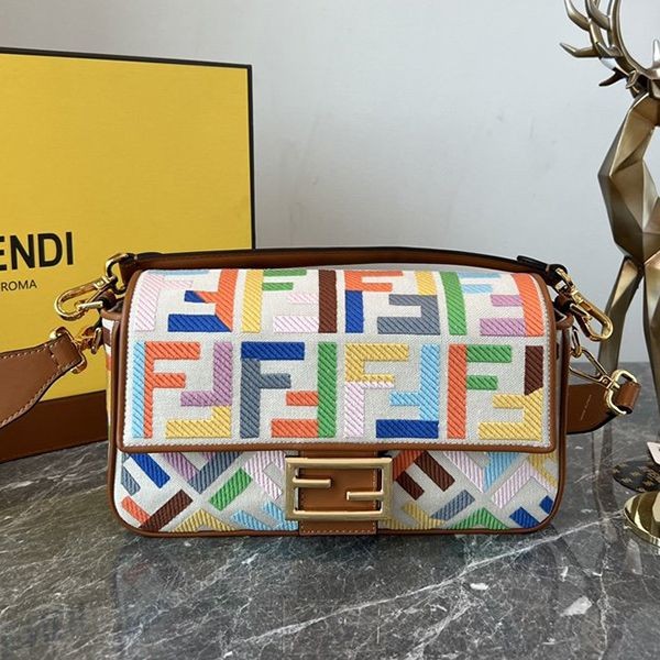 Fendi Baguette FF Embroidered Hound Shoulder Bag Replica few86164