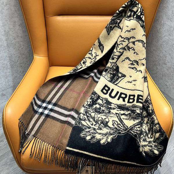 Extremely rare! [Burberry] Scarf parody check cashmere fringe classic popular Bak58697